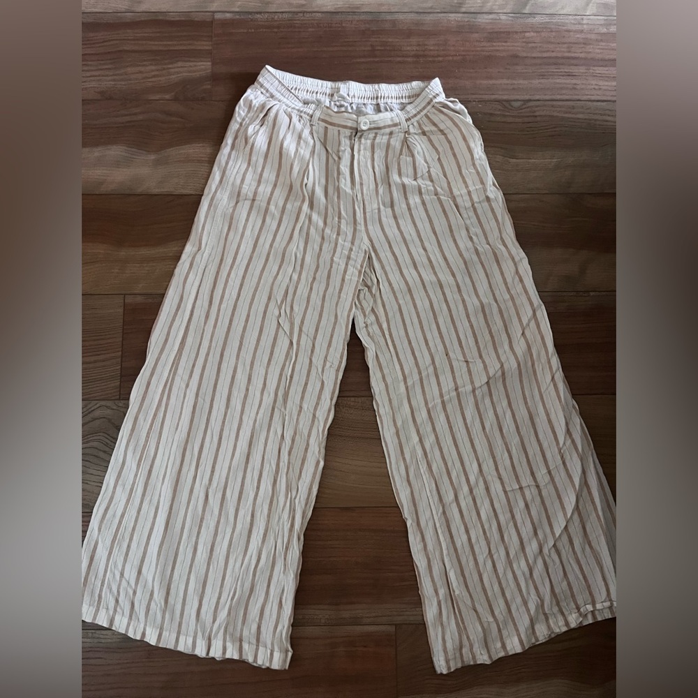 Aerie Cream and Tan Striped Pants